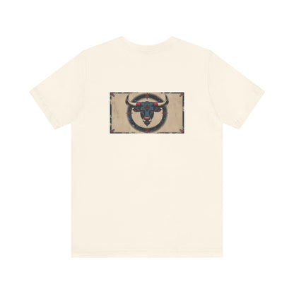 Taurus - Gothic Zodiac T-Shirt. Blue graphic on the back.  Zodiac in the Shadows