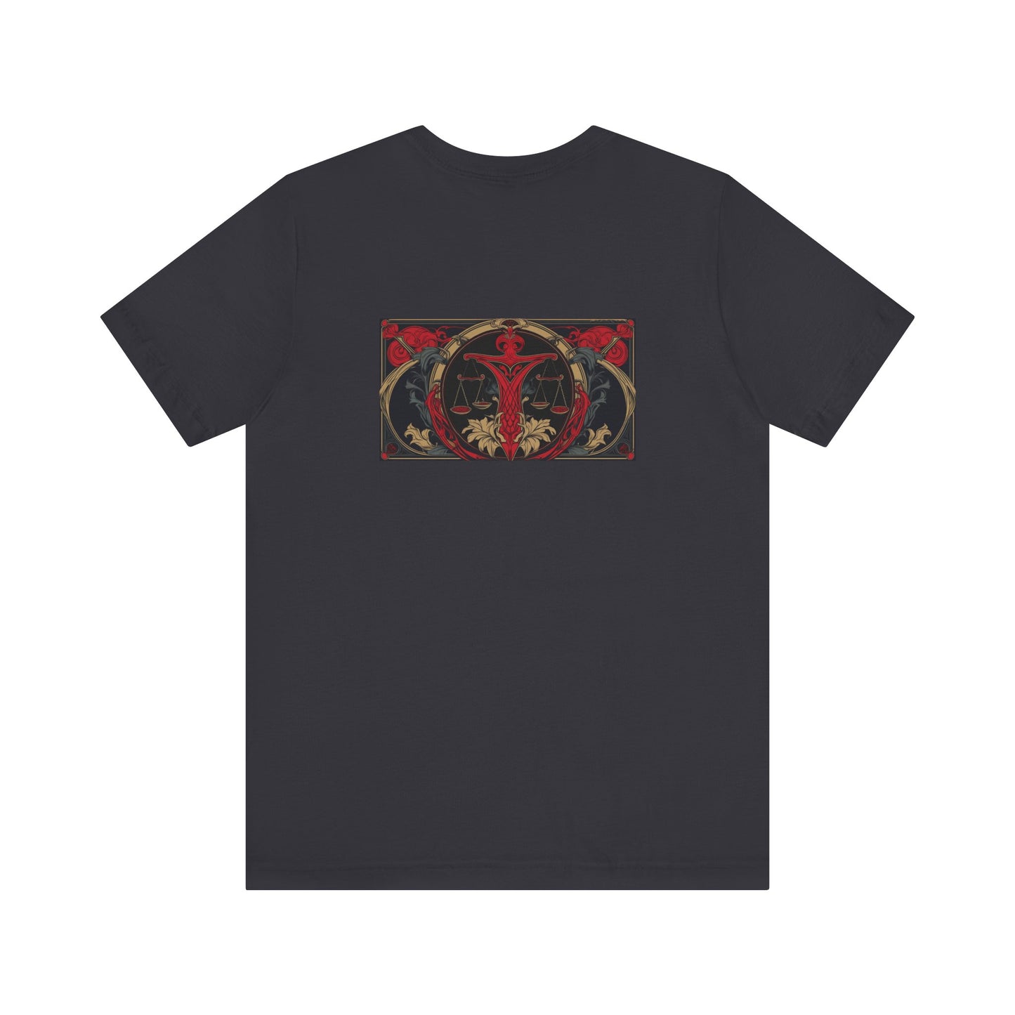 Libra - Gothic Zodiac, Red Graphic on the back T-Shirt. Zodiac in the Shadows