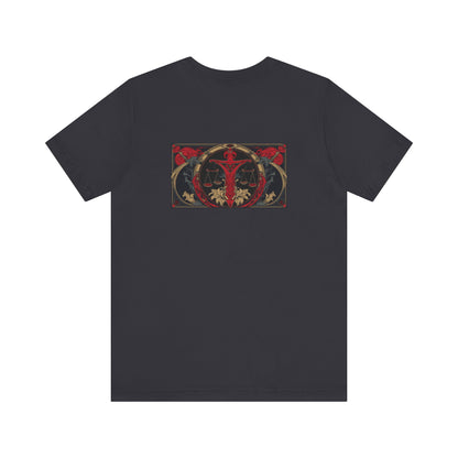 Libra - Gothic Zodiac, Red Graphic on the back T-Shirt. Zodiac in the Shadows