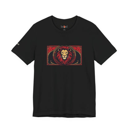 Leo - Gothic Zodiac T-Shirt. Red graphic in front.  Zodiac in the Shadows