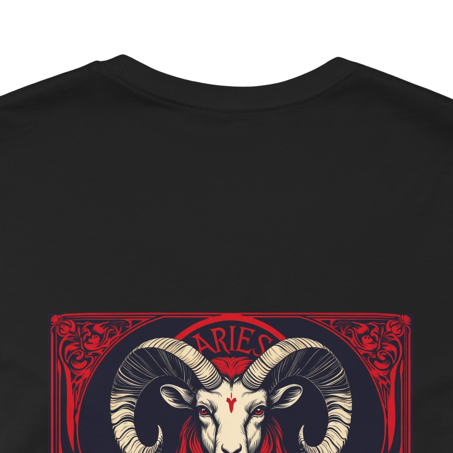 Aries - Gothic Zodiac, Red Graphic on the back T-Shirt. Zodiac in the Shadows