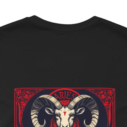 Aries - Gothic Zodiac, Red Graphic on the back T-Shirt. Zodiac in the Shadows