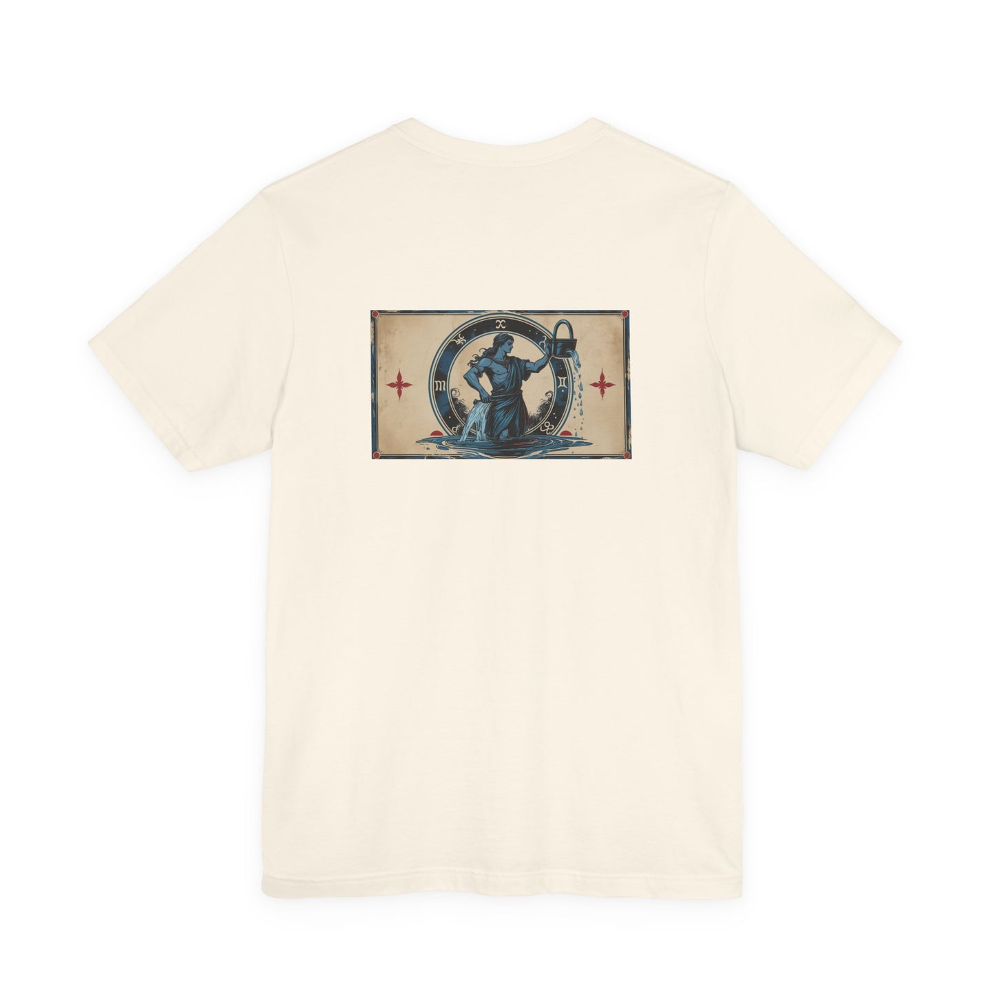 Acquario - T-shirt con segno zodiacale gotico. Grafica blu sul retro. Segno zodiacale nell'ombra.