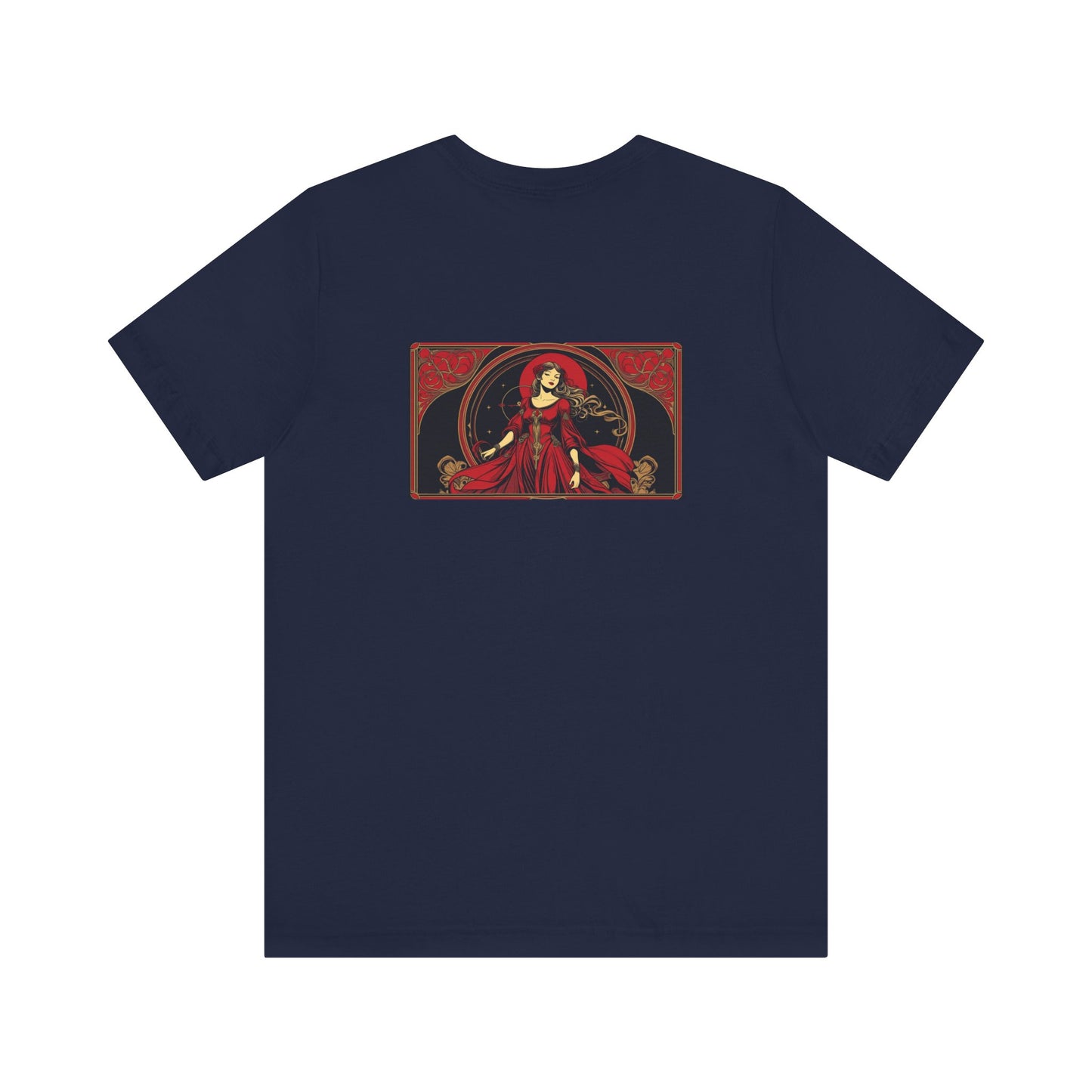 Virgo - Gothic Zodiac, Red Graphic on the back T-Shirt. Zodiac in the Shadows
