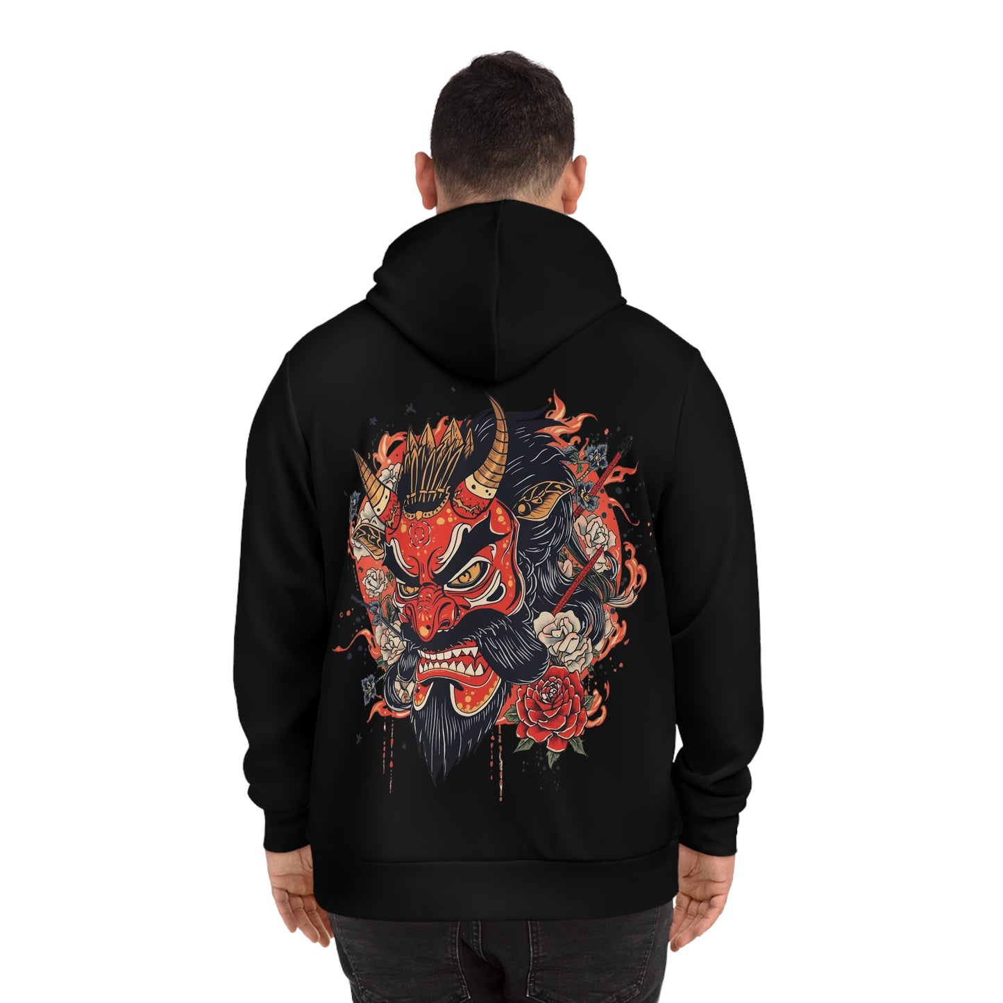 Bold Oni Mask Hoodie - Japanese Irezumi Tattoo Art Streetwear