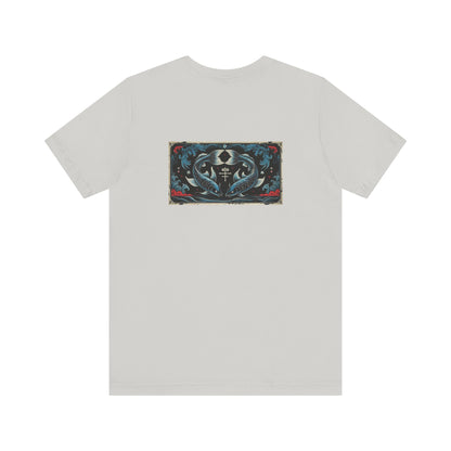 Pisces - Gothic Zodiac T-Shirt. Blue graphic on the back.  Zodiac in the Shadows