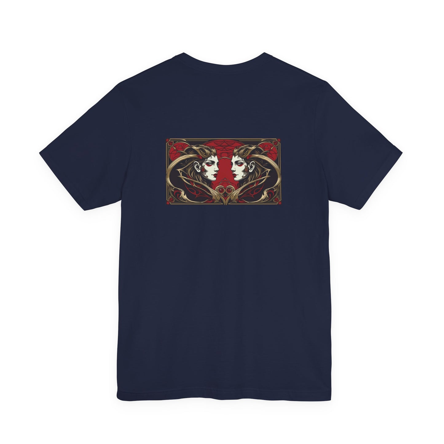 Gemini - Gothic Zodiac, Red Graphic on the back T-Shirt. Zodiac in the Shadows