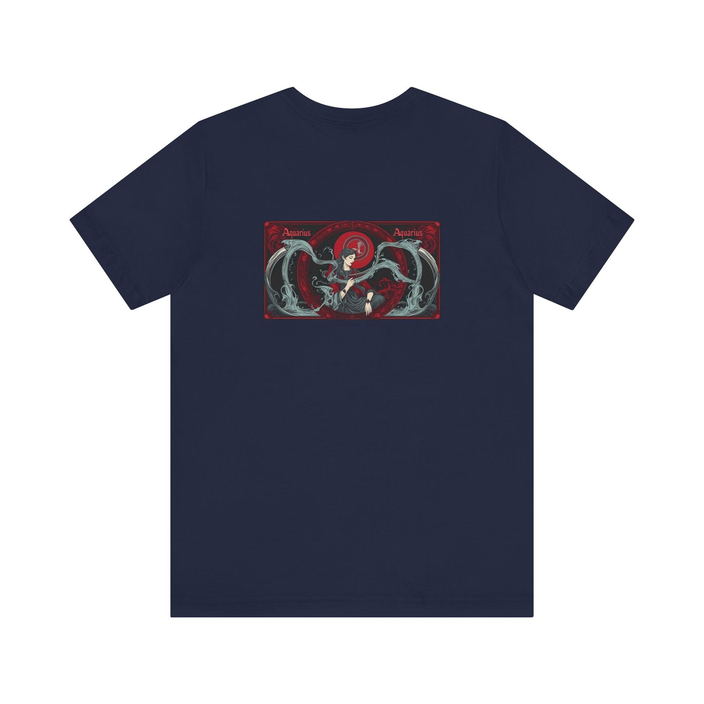 Aquarius - Gothic Zodiac, Red Graphic on the back T-Shirt. Zodiac in the Shadows