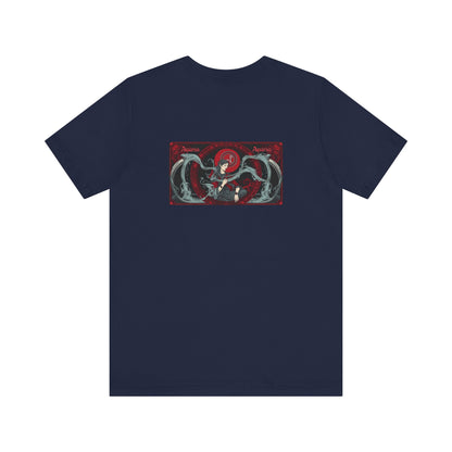 Aquarius - Gothic Zodiac, Red Graphic on the back T-Shirt. Zodiac in the Shadows