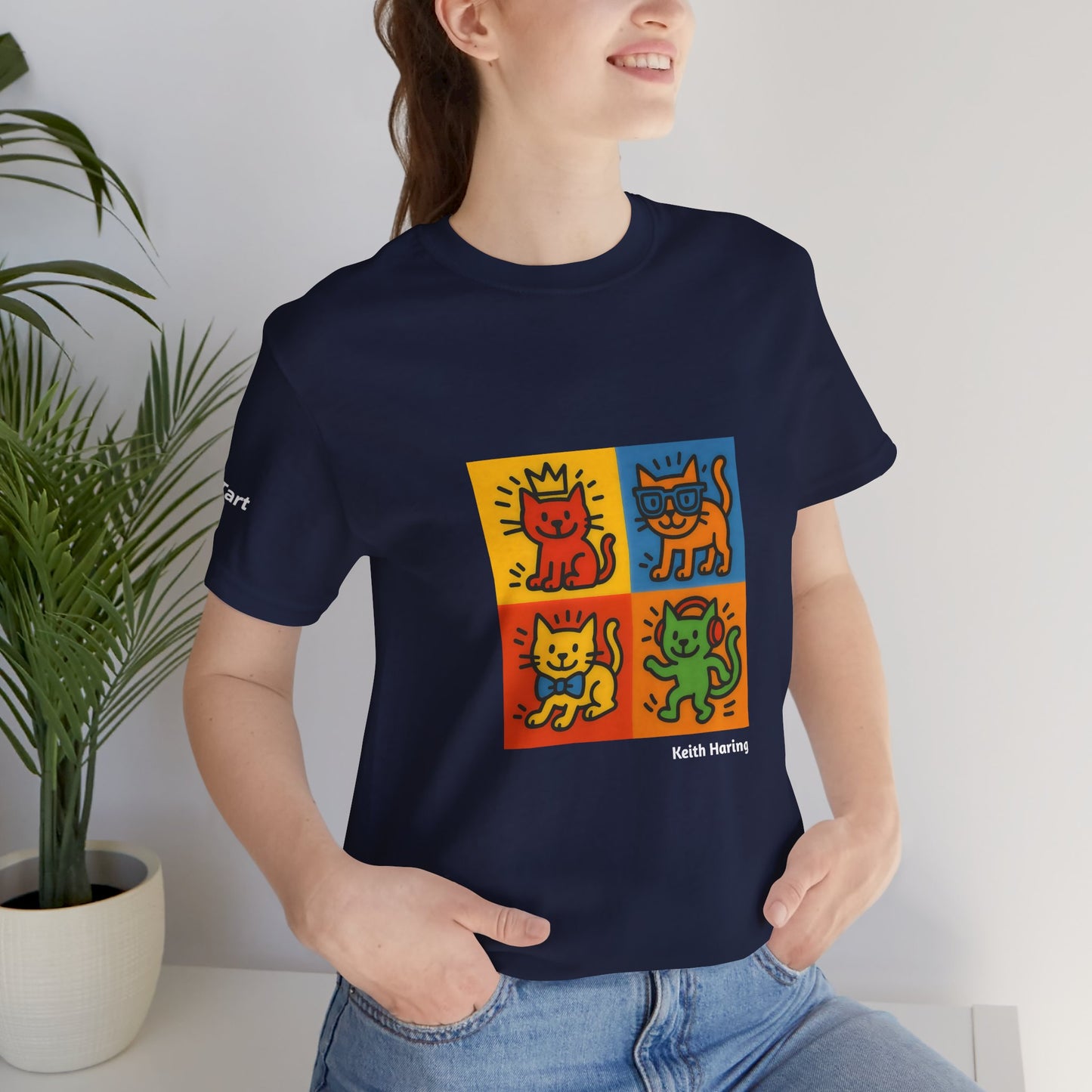 CATART Unisex Jersey Cat T-Shirt - KEITH HARING - Iconic Painting Reimagined with Cats