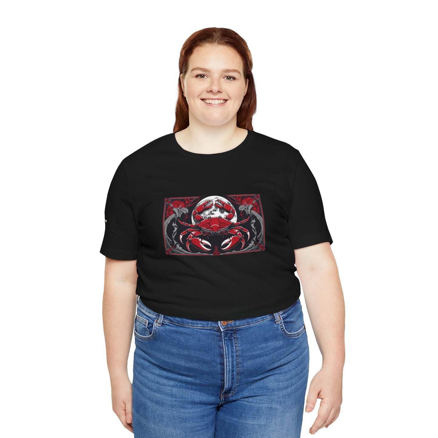 Cancer - Gothic Zodiac T-Shirt. Red graphic in front.  Zodiac in the Shadows