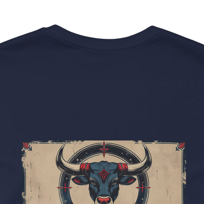 Taurus - Gothic Zodiac T-Shirt. Blue graphic on the back.  Zodiac in the Shadows
