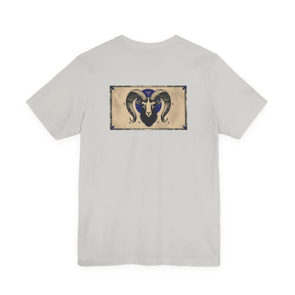 Aries - Gothic Zodiac T-Shirt. Blue graphic on the back. Zodiac in the Shadows