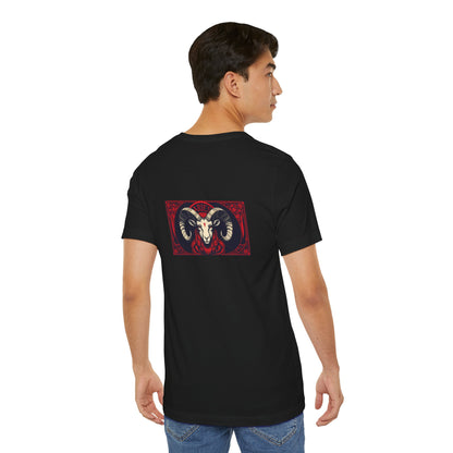 Aries - Gothic Zodiac, Red Graphic on the back T-Shirt. Zodiac in the Shadows