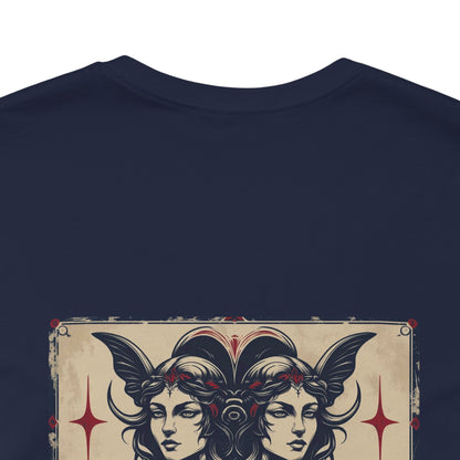 Gemini - Gothic Zodiac T-Shirt. Blue graphic on the back.  Zodiac in the Shadows