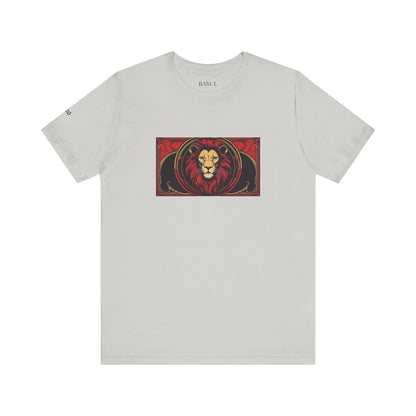 Leo - Gothic Zodiac T-Shirt. Red graphic in front.  Zodiac in the Shadows