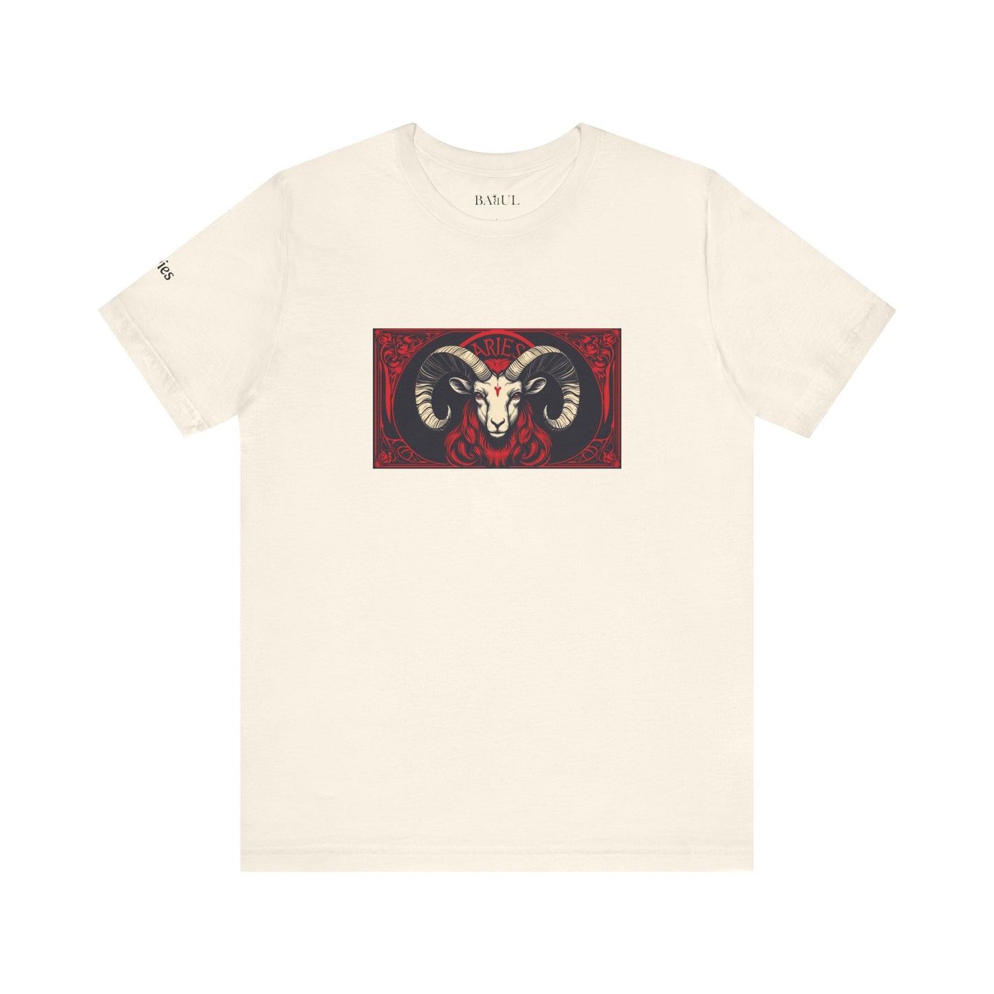 Aries - Gothic Zodiac T-Shirt. Red graphic in front.  Zodiac in the Shadows