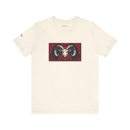 Aries - Gothic Zodiac T-Shirt. Red graphic in front.  Zodiac in the Shadows
