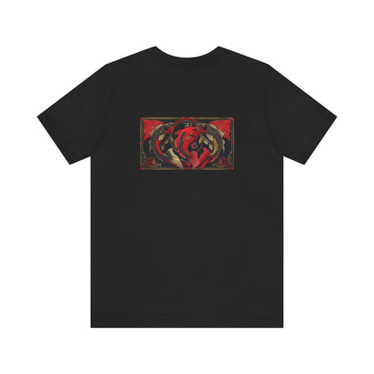 Pisces - Gothic Zodiac, Red Graphic on the back T-Shirt. Zodiac in the Shadows