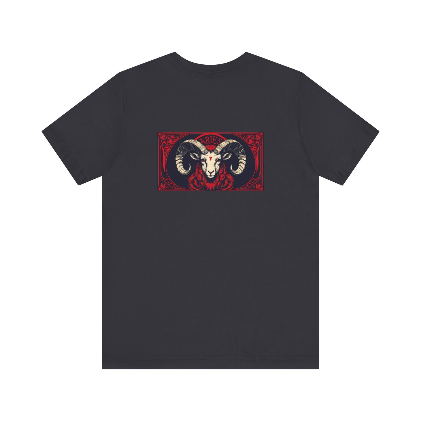 Aries - Gothic Zodiac, Red Graphic on the back T-Shirt. Zodiac in the Shadows