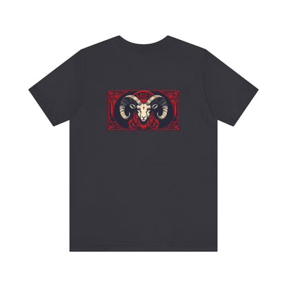 Aries - Gothic Zodiac, Red Graphic on the back T-Shirt. Zodiac in the Shadows