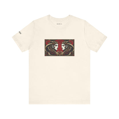 Gemini - Gothic Zodiac T-Shirt. Red graphic in front.  Zodiac in the Shadows