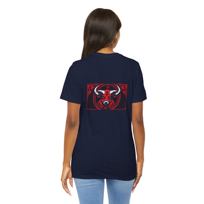 Taurus - Gothic Zodiac, Red Graphic on the back T-Shirt. Zodiac in the Shadows