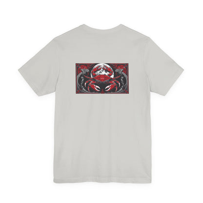 Cancer - Gothic Zodiac, Red Graphic on the back T-Shirt. Zodiac in the Shadows