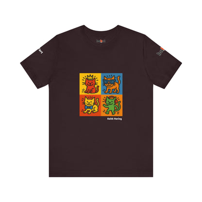 CATART Unisex Jersey Cat T-Shirt - KEITH HARING - Iconic Painting Reimagined with Cats