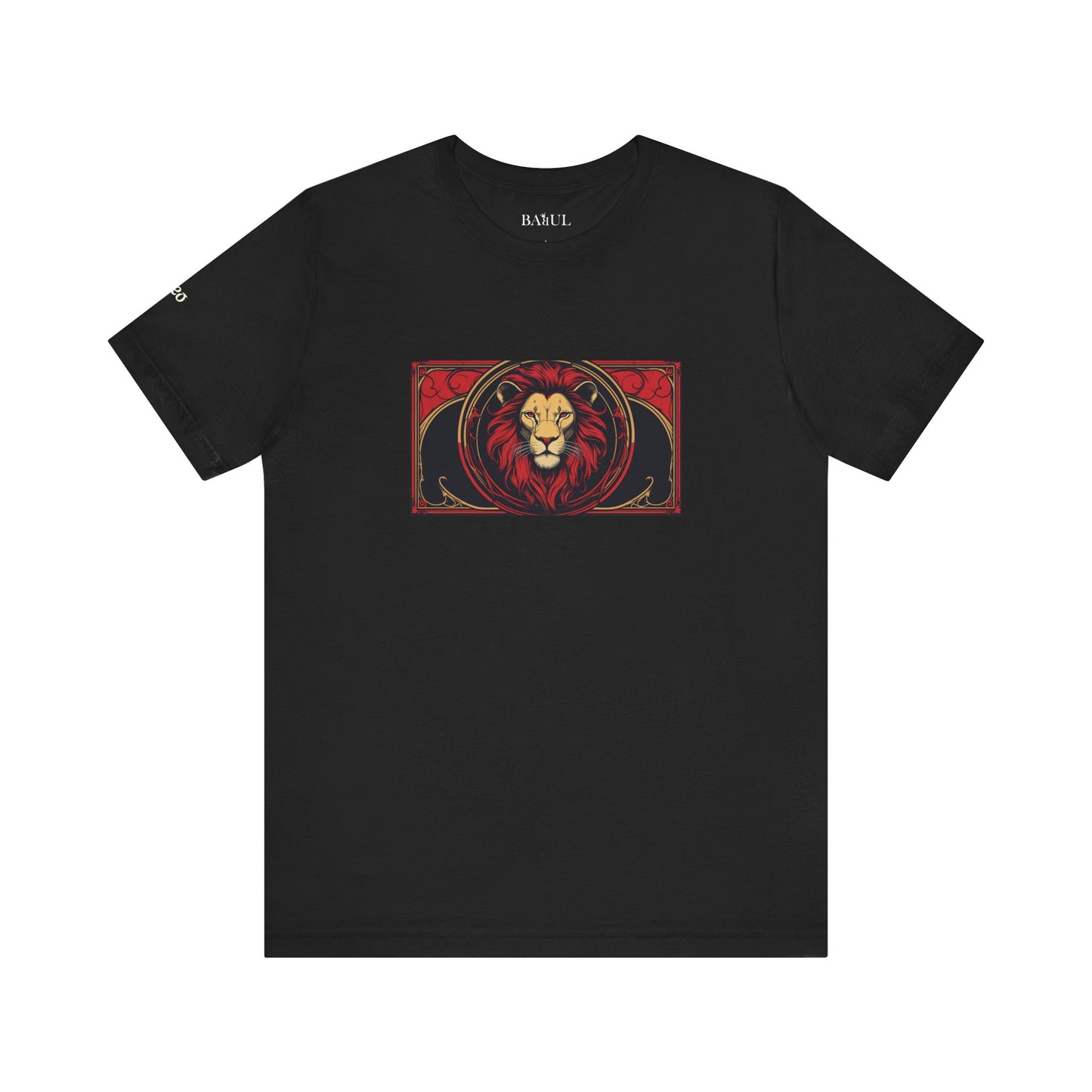 Leo - Gothic Zodiac T-Shirt. Red graphic in front.  Zodiac in the Shadows