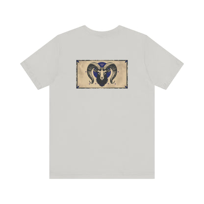 Aries - Gothic Zodiac T-Shirt. Blue graphic on the back. Zodiac in the Shadows