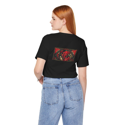Pisces - Gothic Zodiac, Red Graphic on the back T-Shirt. Zodiac in the Shadows