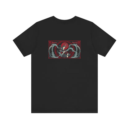 Aquarius - Gothic Zodiac, Red Graphic on the back T-Shirt. Zodiac in the Shadows