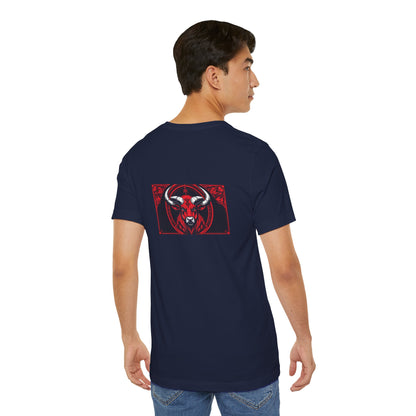 Taurus - Gothic Zodiac, Red Graphic on the back T-Shirt. Zodiac in the Shadows