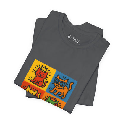 CATART Unisex Jersey Cat T-Shirt - KEITH HARING - Iconic Painting Reimagined with Cats