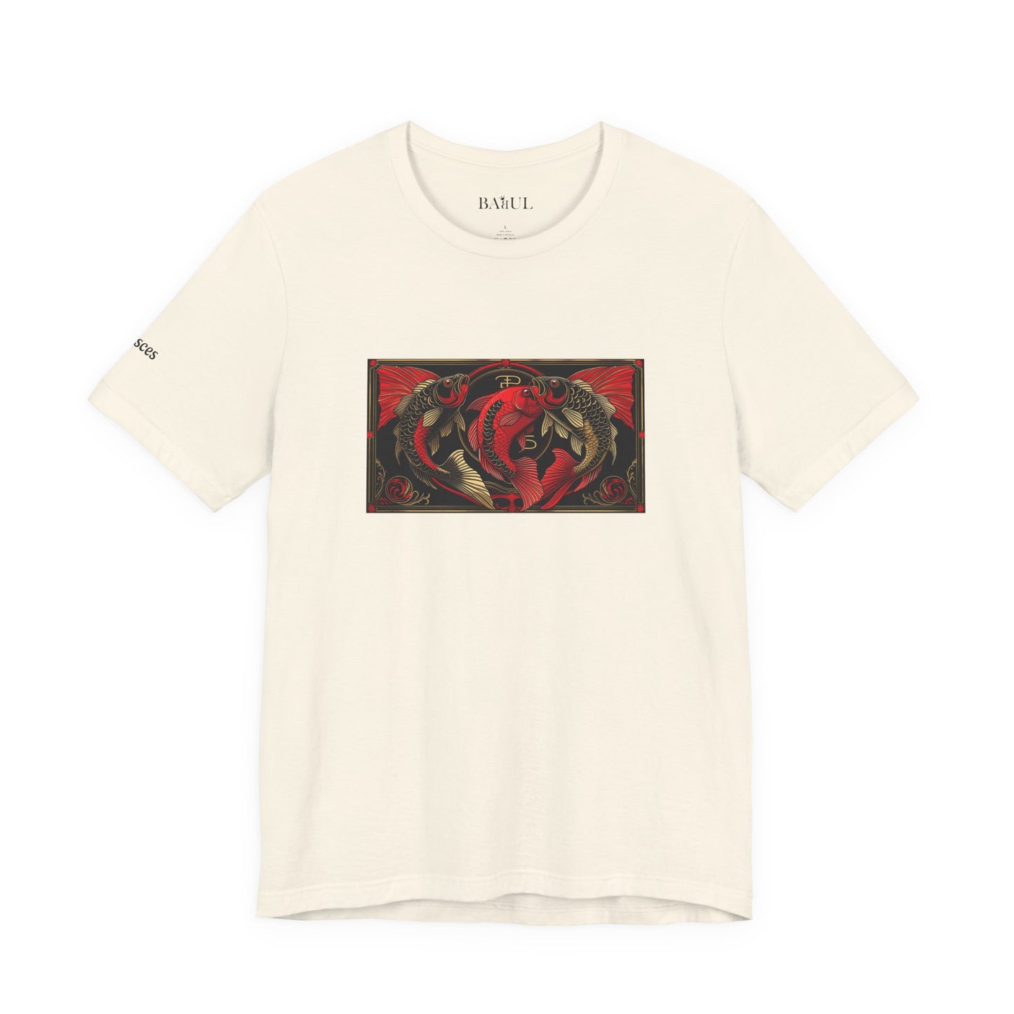 Pisces - Gothic Zodiac T-Shirt. Red graphic in front.  Zodiac in the Shadows