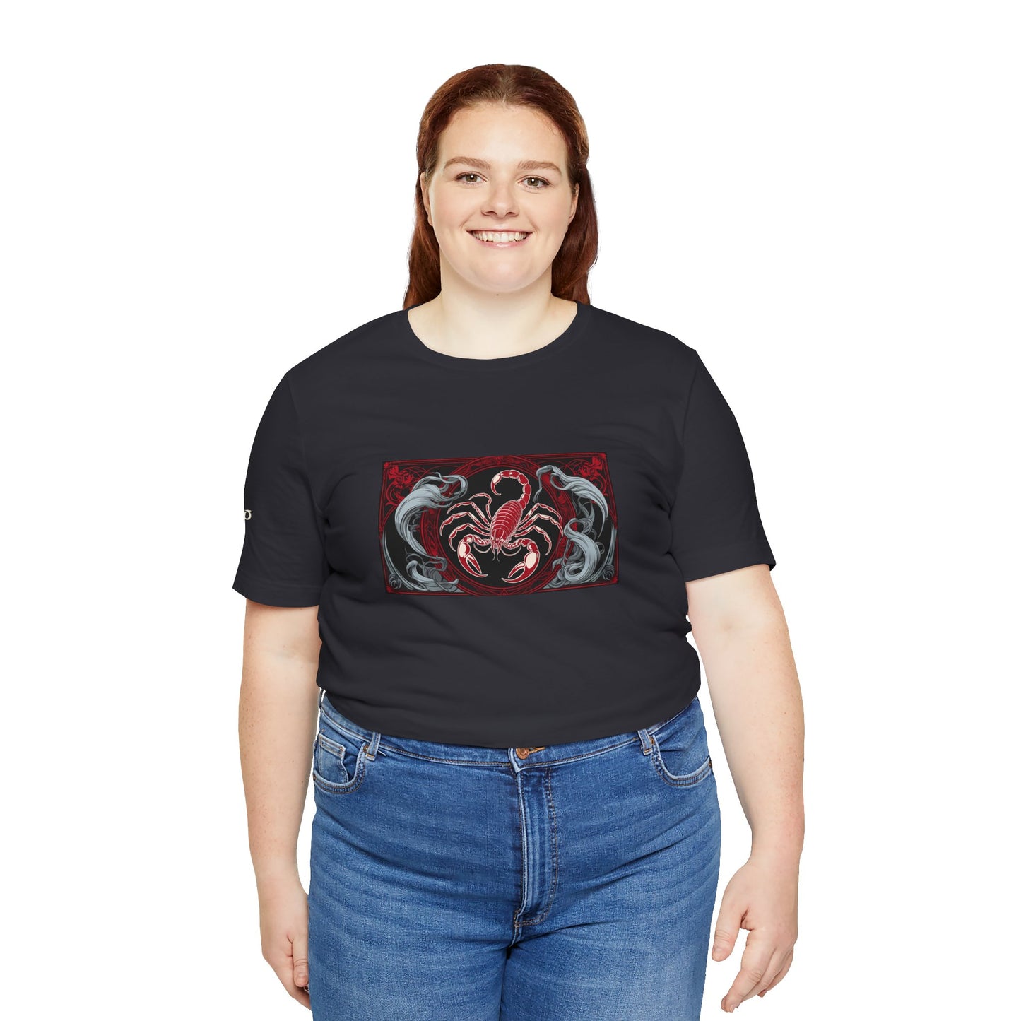 Scorpio - Gothic Zodiac T-Shirt. Red graphic in front. Zodiac in the Shadows