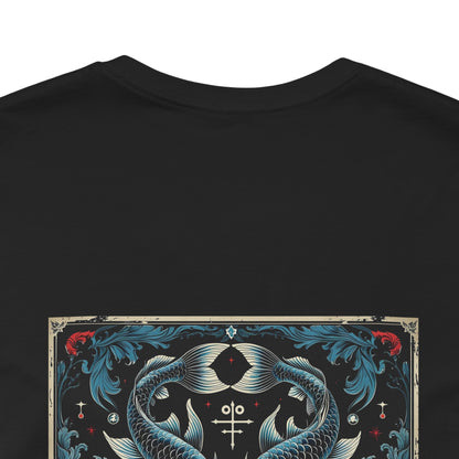 Pesci - T-shirt con lo Zodiaco Gotico. Grafica blu sul retro. Zodiaco nell'ombra.