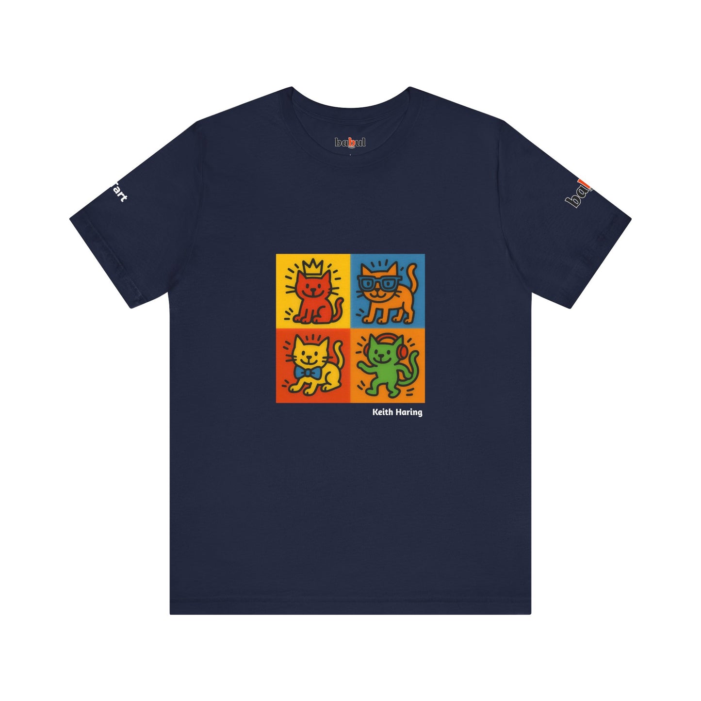 CATART Unisex Jersey Cat T-Shirt - KEITH HARING - Iconic Painting Reimagined with Cats