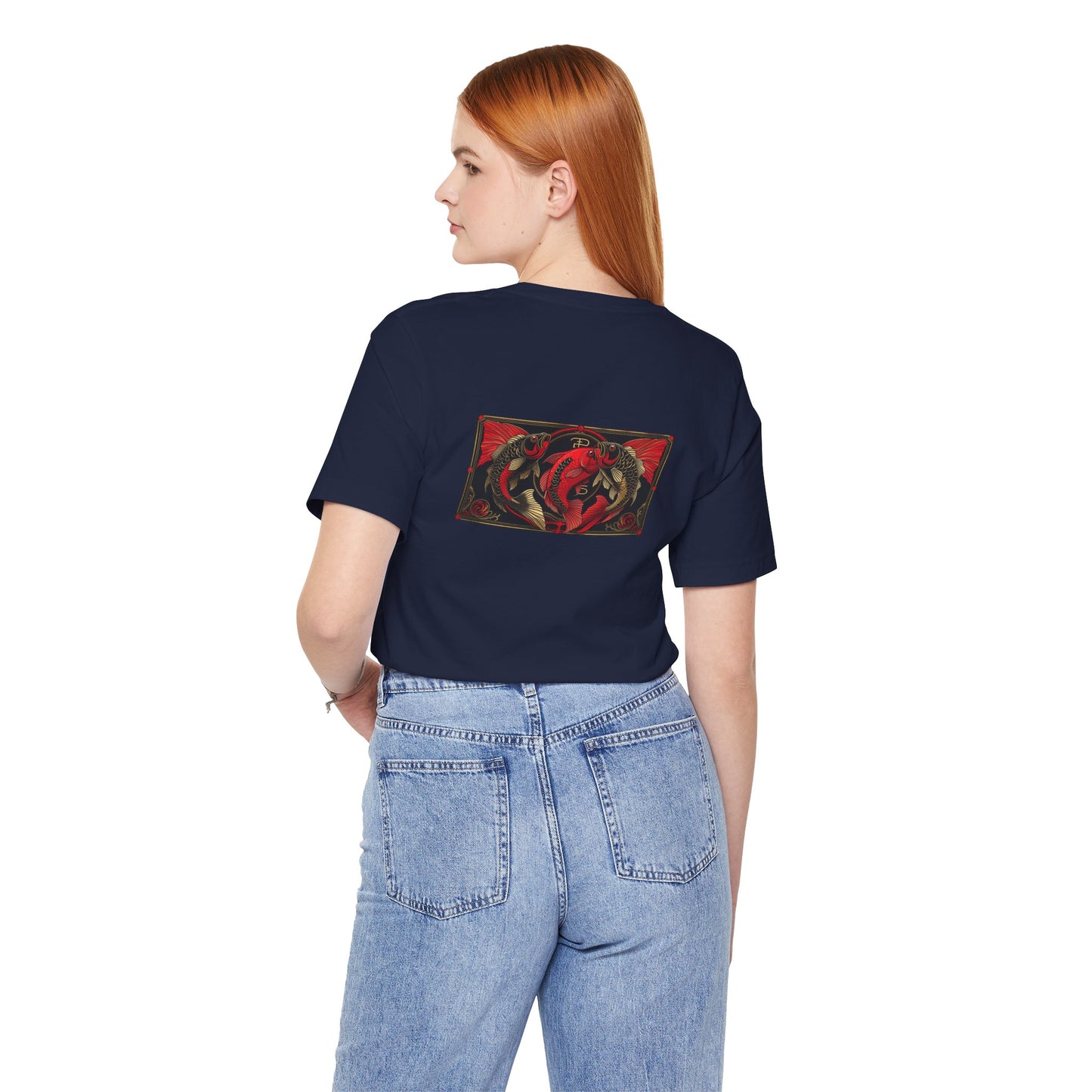 Pisces - Gothic Zodiac, Red Graphic on the back T-Shirt. Zodiac in the Shadows