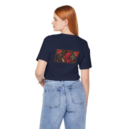 Pisces - Gothic Zodiac, Red Graphic on the back T-Shirt. Zodiac in the Shadows