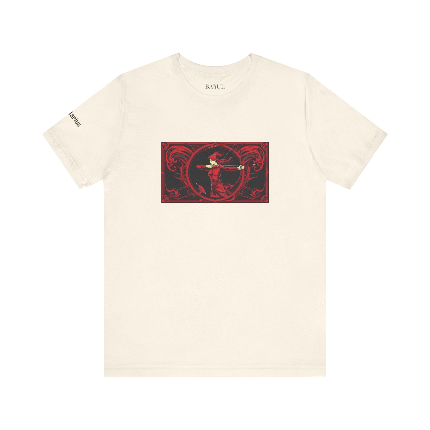 Sagittarius - Gothic Zodiac T-Shirt. Red graphic in front.  Zodiac in the Shadows