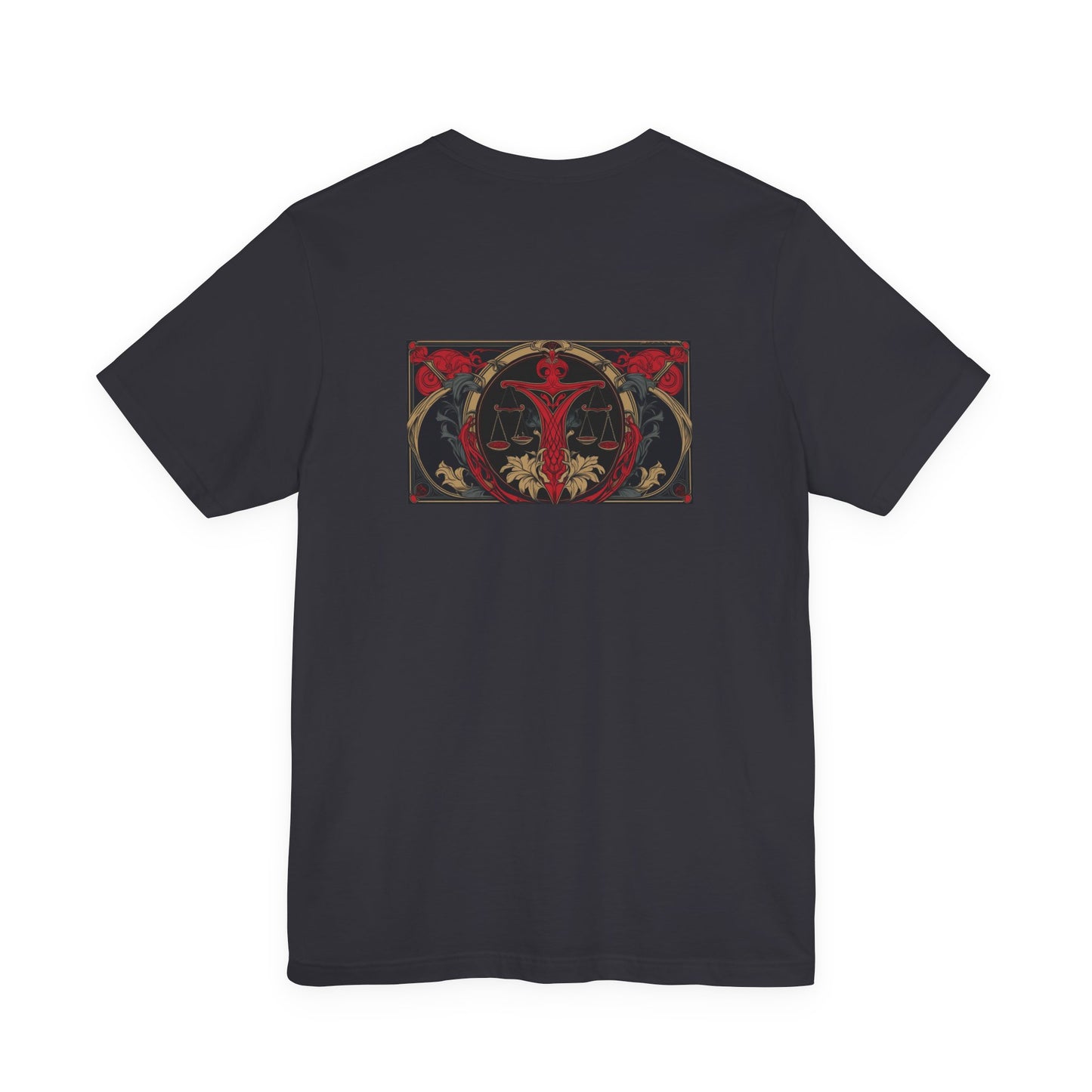 Libra - Gothic Zodiac, Red Graphic on the back T-Shirt. Zodiac in the Shadows