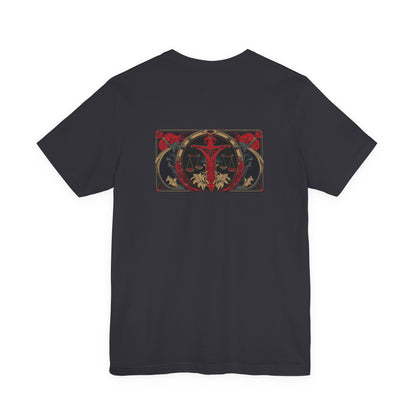 Libra - Gothic Zodiac, Red Graphic on the back T-Shirt. Zodiac in the Shadows