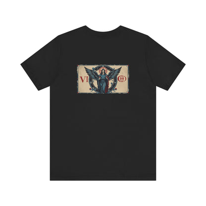 Virgo - Gothic Zodiac T-Shirt. Blue graphic on the back.  Zodiac in the Shadows