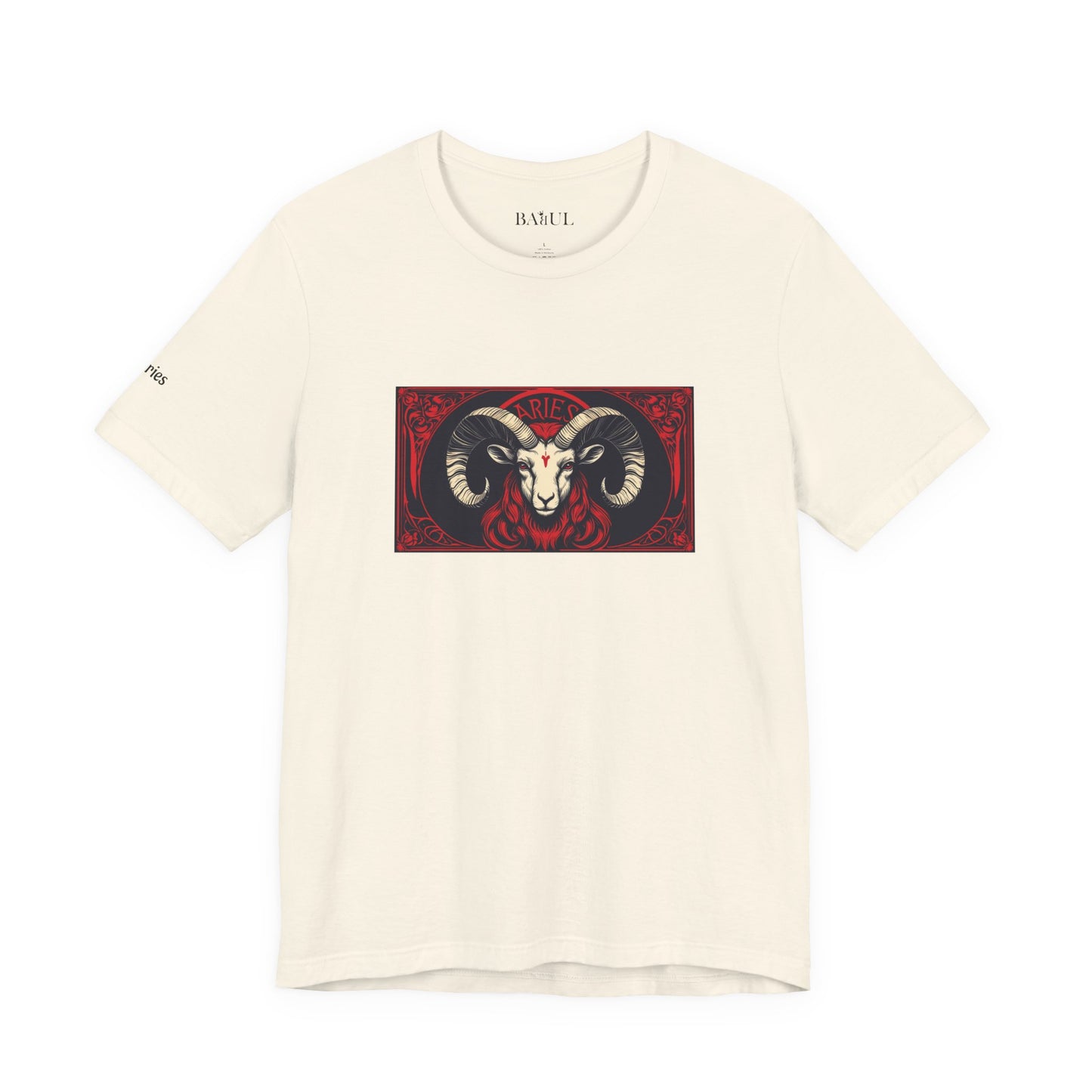 Aries - Gothic Zodiac T-Shirt. Red graphic in front.  Zodiac in the Shadows