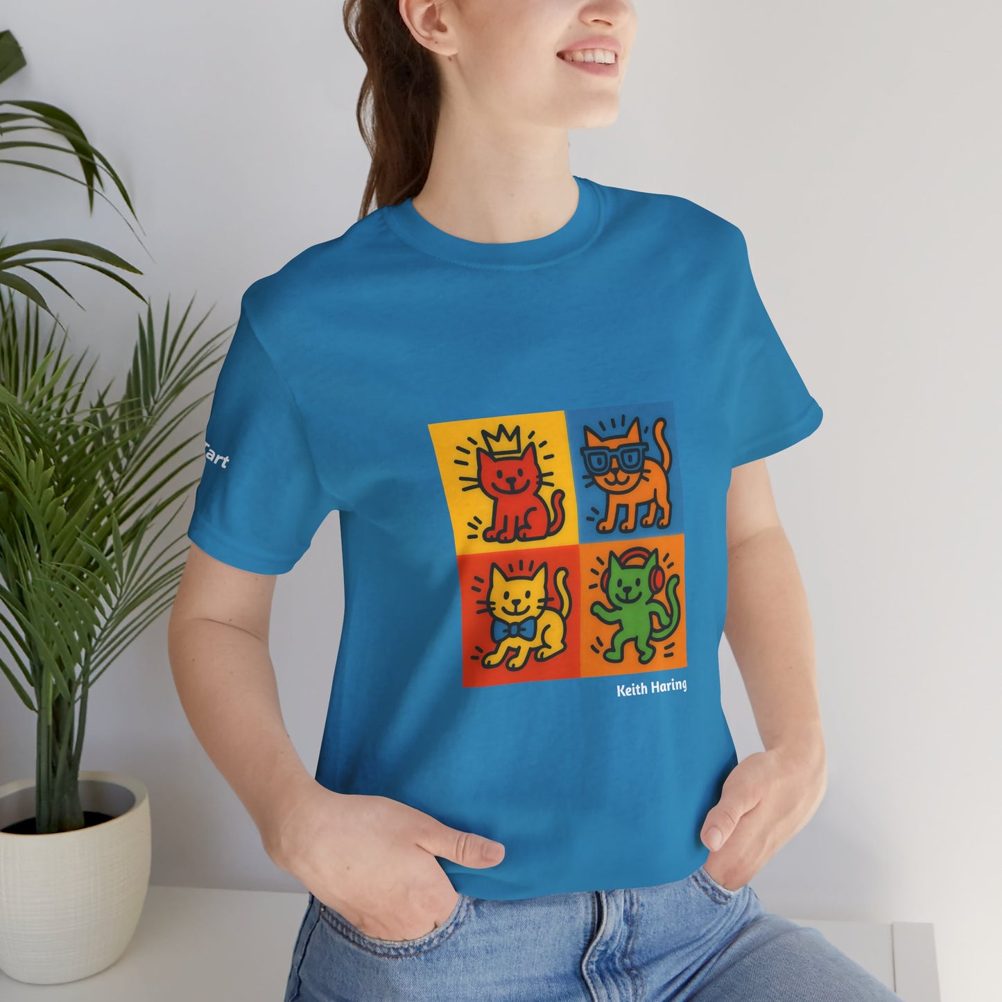 CATART Unisex Jersey Cat T-Shirt - KEITH HARING - Iconic Painting Reimagined with Cats