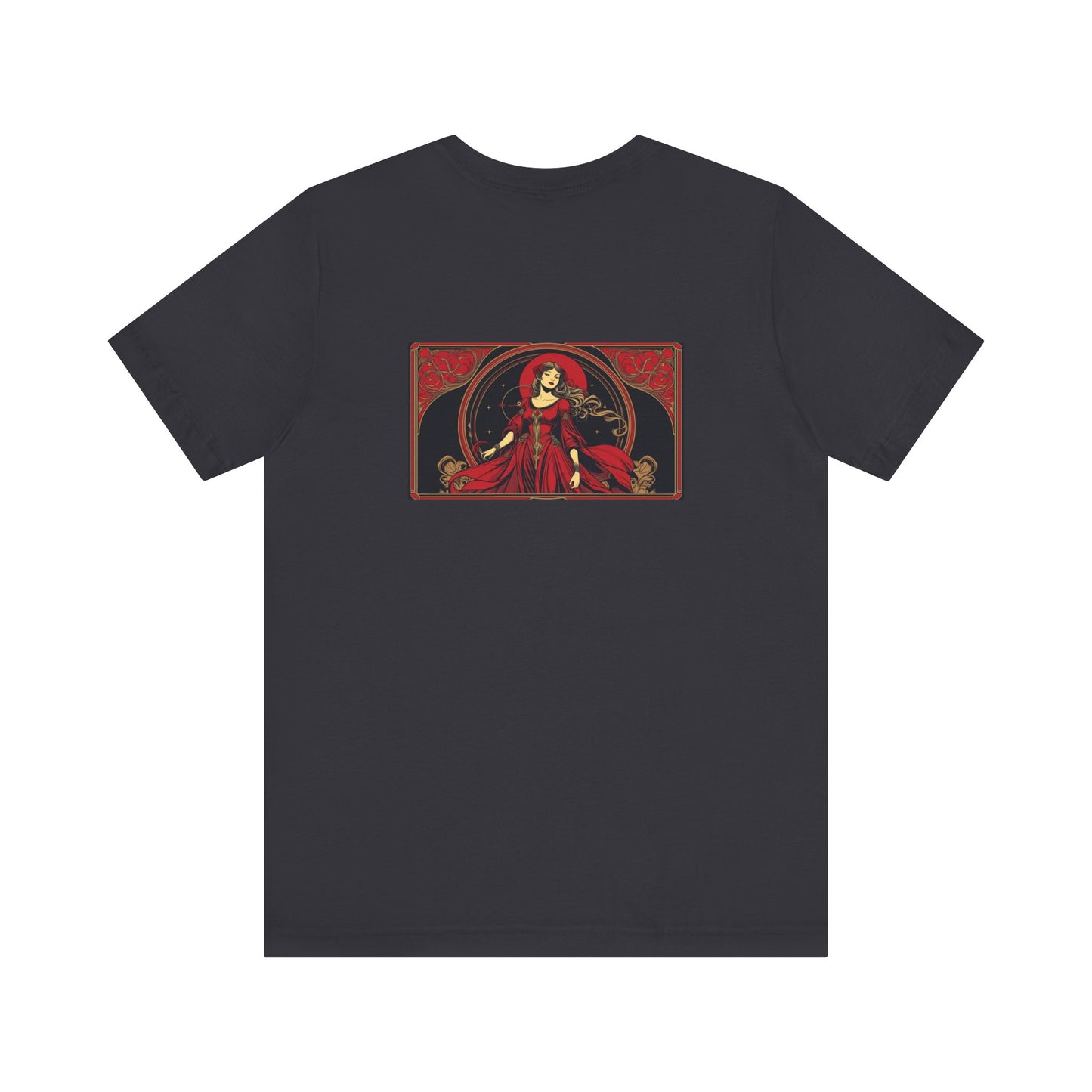 Virgo - Gothic Zodiac, Red Graphic on the back T-Shirt. Zodiac in the Shadows
