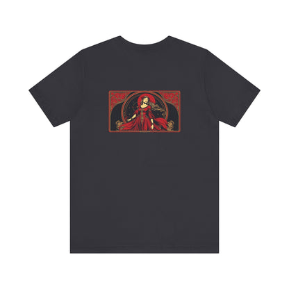 Virgo - Gothic Zodiac, Red Graphic on the back T-Shirt. Zodiac in the Shadows