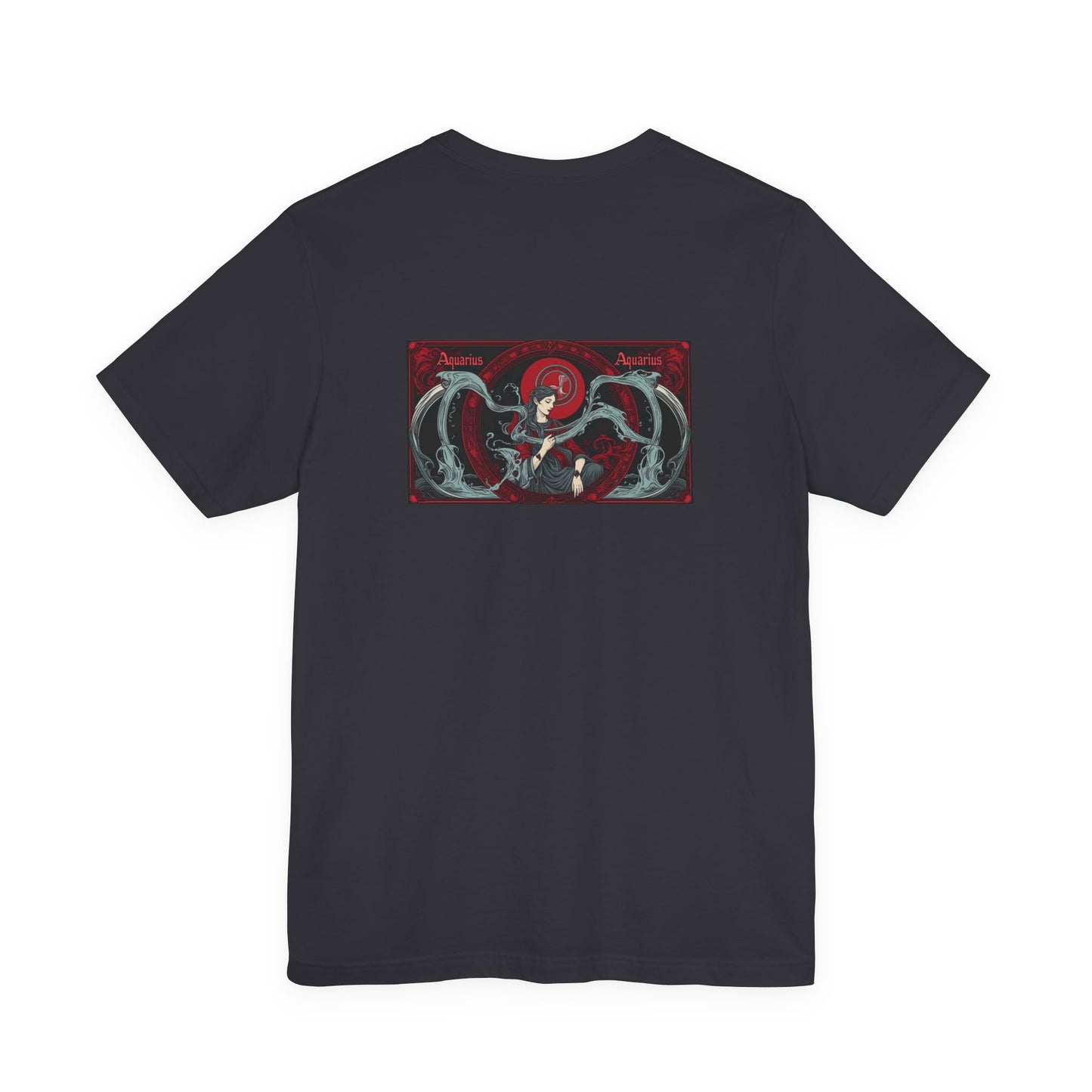 Aquarius - Gothic Zodiac, Red Graphic on the back T-Shirt. Zodiac in the Shadows